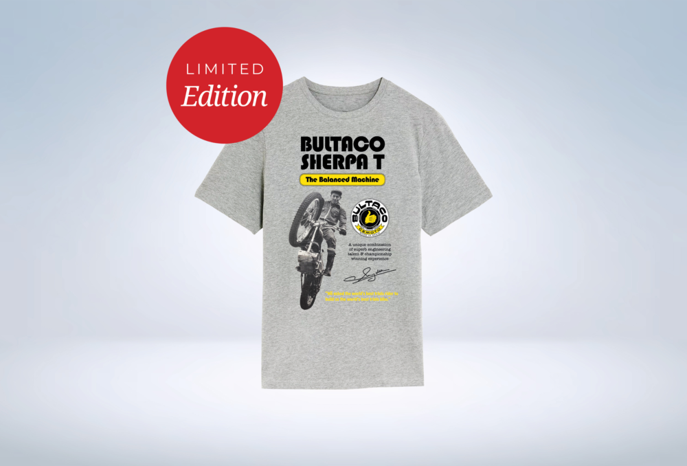 Sammy x Bultaco Sherpa T-Shirt (Grey) | Sammy Miller Museum